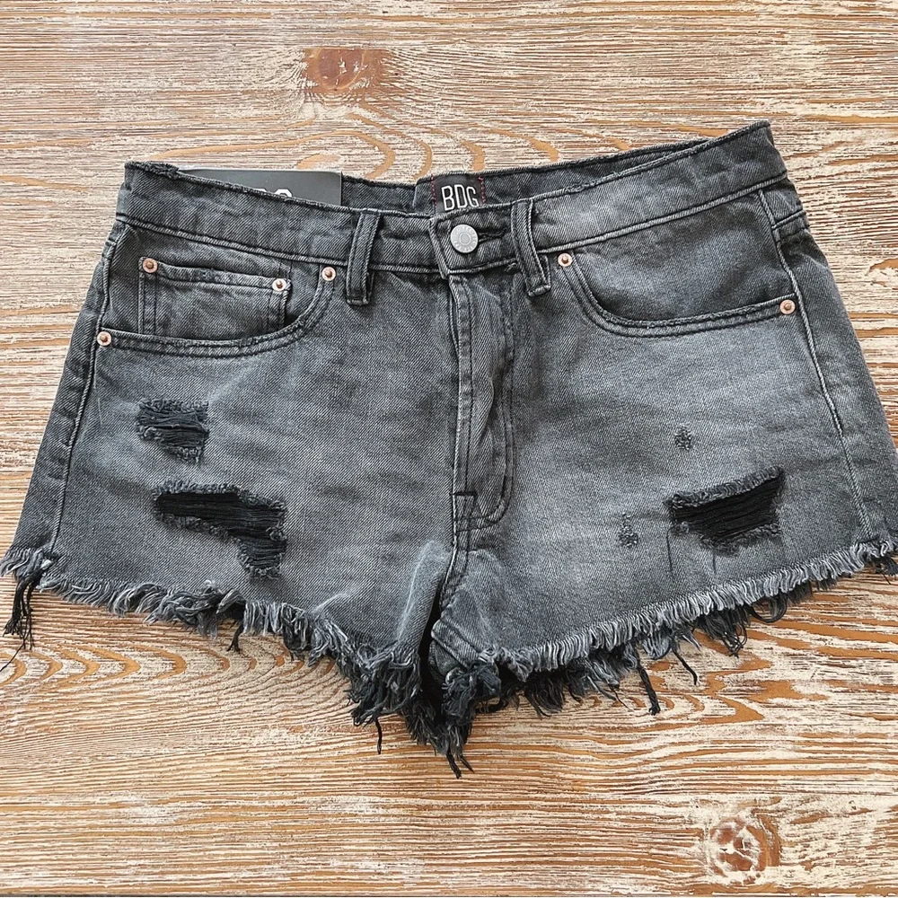 BDG Distressed MIDI Shorts - Picture 1 of 5